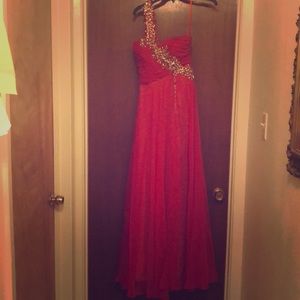 Red One Shoulder Evening Gown